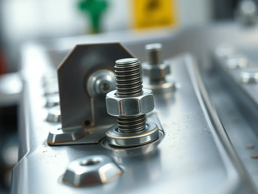 Close-up of fasteners securing metal decking